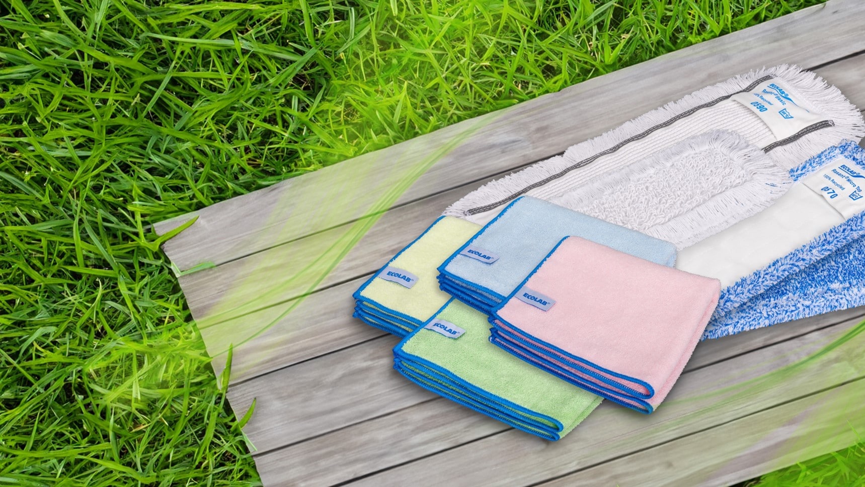Group of sustainable mops and cloths