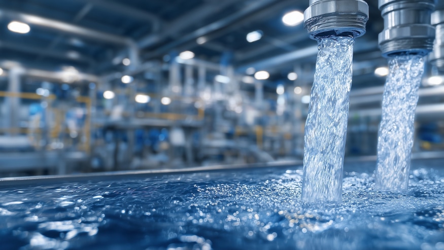 Reverse osmosis filtration unit pumping water in industrial water treatment plant 